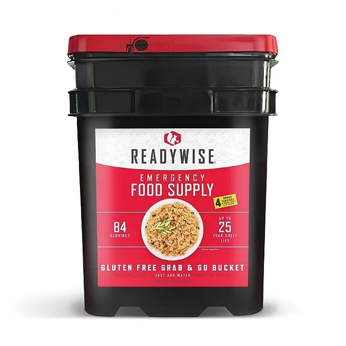 READYWISE Emergency, MRE Meal Food Supply, Premade, Freeze Dried Survival Food for Hiking, Adventure & Camping Essentials, Individually Packaged, 25 Year Shelf Life, GLUTEN FREE Bucket - 84 Servings