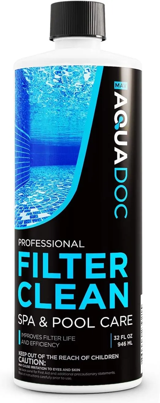 Hot Tub Filter Cleaner Soak, Pool Filter Cleaner & Pool Cartridge Cleaner - Spa Filter Cleaner Soak & Spa Filter Cleaning Solution for HotTub Cartridges. Easy to Use Filter Degreaser | AquaDoc 32oz