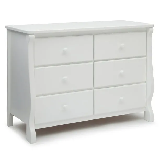 Delta Children Universal 6 Drawer Dresser with Interlocking Drawers - White