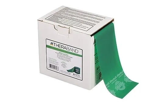 THERABAND Resistance Band 50 Yard Roll, Heavy Green Non-Latex Professional Elastic Bands For Upper & Lower Body Exercise, Physical Therapy, Pilates, & Rehab, Dispenser Box, Intermediate Level 1