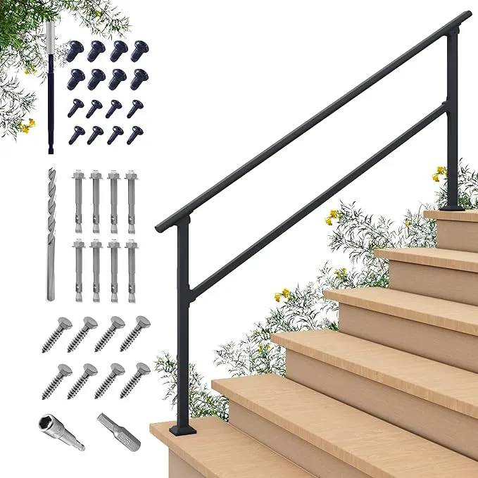 CHR 6 Steps Outdoor Handrails for Outdoor Steps, Black Wrought Iron Hand Rail Stair Railing Kit (5-6 Steps Handrail)CHR 6 Steps Outdoor Handrails for Outdoor Steps…