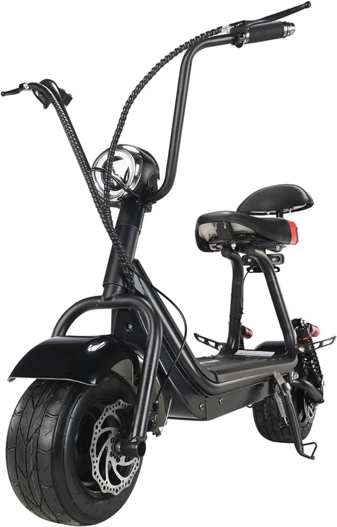 SAY YEAH Fat Tire Scooter for Adults Electric 20 mph Powerful Up 500w Electric Scooters with 2 seat Commuter Scooter Citycoco Scooter Black