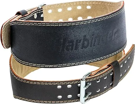 Harbinger Padded Leather Contoured Weightlifting Belt - 4" or 6” Width - Interior Suede Lining & Foam Cushioning - Heavy-Duty Dual Prong Steel Roller Buckle - for Lifting Support