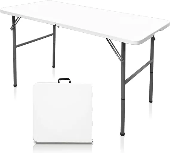 Gocamptoo Folding Table4ft Indoor Outdoor Heavy Duty Portable Folding Square Plastic Dining Table w/Handle Lock for Picnic Party Camping (4 ft)