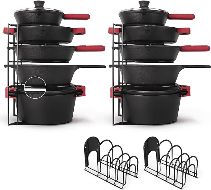 Cuisinel Heavy Duty Pots and Pans Organizer - Extra Large 5-Tier Rack - Holds Cast Iron Skillets, Dutch Oven - Durable Construction - Space Saving Kitchen Storage - No Assembly Required - Black 15.4"Cuisinel Heavy Duty Pots and Pans Organizer - Extra Lar