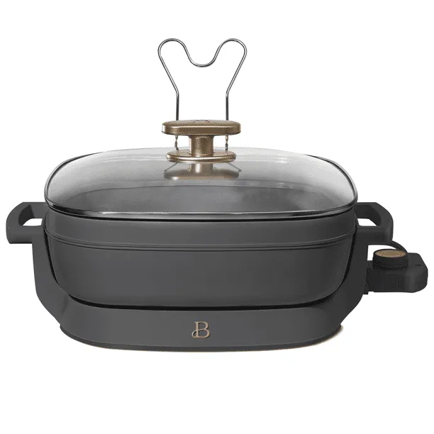 Beautiful 5-in-1 Electric Expandable Skillet, Black Sesame by Drew Barrymore, Up to 7 qt