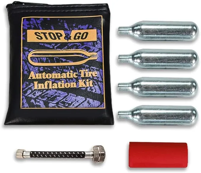 Stop &amp; Go 1090 Tire Inflation Kit with CO2, Hose, Sleeve &amp; Storage Bag for Flats