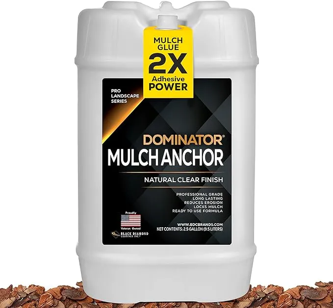 DOMINATOR Mulch Anchor 5 Gallon - Mulch Lock and Pea Gravel Stabilizer, Ready to Use Spray, Lasts up to 2 Years, Fast-Dry, Non-Toxic, Strong Mulch Glue for Landscapes