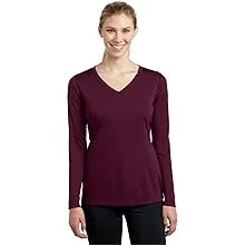 "Sport-Tek Women's Maroon Long Sleeve PosiCharge Competitor V-Neck Tee"