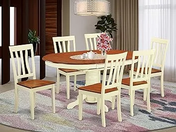 East West Furniture AVAT7-WHI-W 7 Piece with 6 Wooden Chairs Avon Dining Set