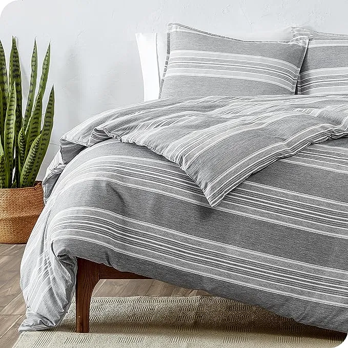 Bare Home Double Brushed Queen Duvet Cover Set - Grid - Grey/White