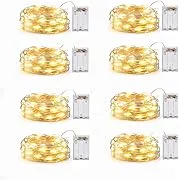 8 Pack Fairy Lights Battery Operated, 7 Feet 20 Led String Lights with Timer, Waterproof Silver Wire Firefly Lights for Home Party Wedding Christmas Decorations, 6 Hours on/18 Hours Off, Warm White