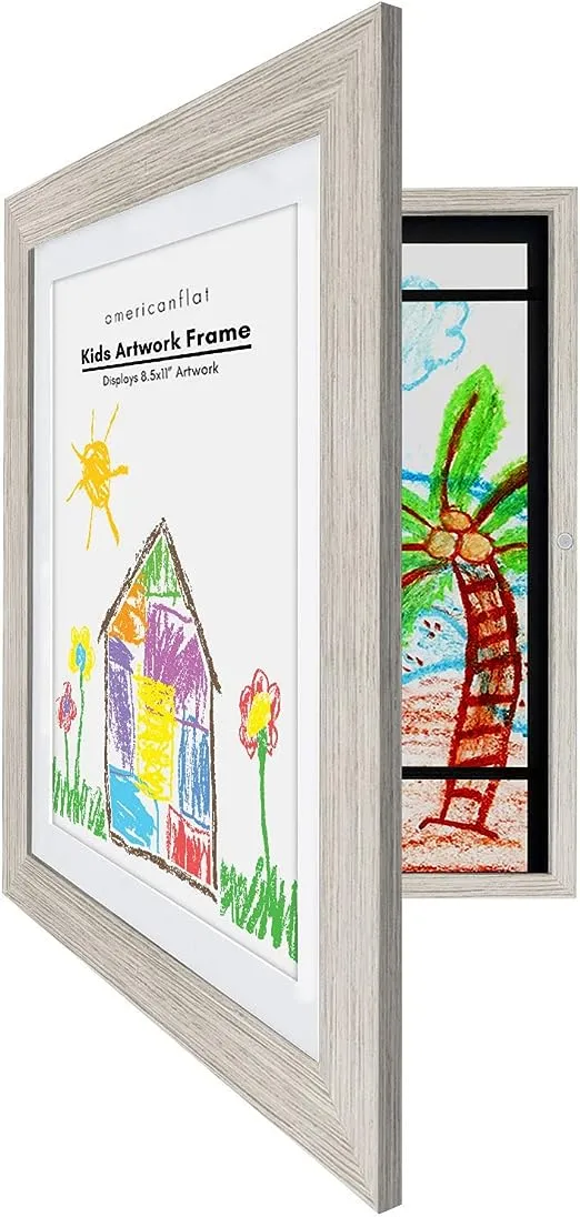 Americanflat Front Loading Kids Art Frame in Driftwood - 8.5x11 Picture Frame with Mat and 10x12.5 Without Mat - Kids Artwork Frames Changeable Display - Frames for Kids Artwork Holds 100 PiecesAmericanflat Front Loading Kids Art Frame in Driftwood…