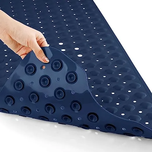 Yimobra Original Bath Tub Shower Mat Extra Long 16 x 40 Inches, Non Slip Bathtub Mat with Drain Holes, Suction Cups, Machine Washable, Navy Blue