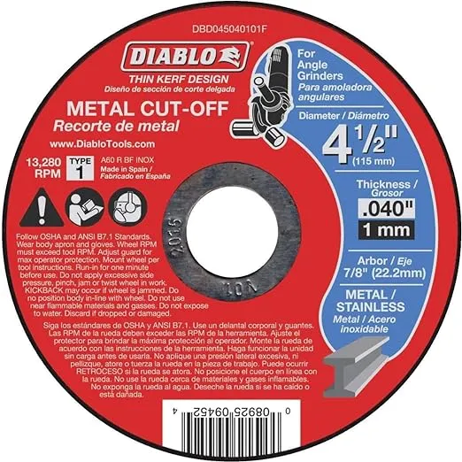 Diablo DBD045040115F 4-1/2" Metal Cut Off Disc - Thin Kerf, 15 Pack