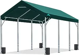 ADVANCE OUTDOOR 12x20 ft Heavy Duty Carport Car Canopy Garage Boat Shelter Party Tent, Adjustable Peak Height from 9.5ft to 11ft, GreenADVANCE OUTDOOR 12x20 ft Heavy Duty Carport Car Can…