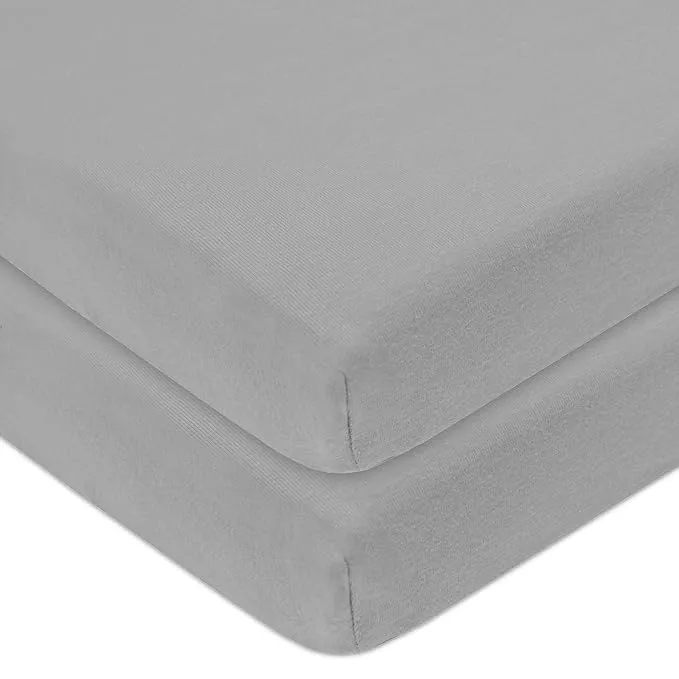 American Baby Co. Cotton Jersey Knit Fitted Mini Crib Sheet, Grey 2pk