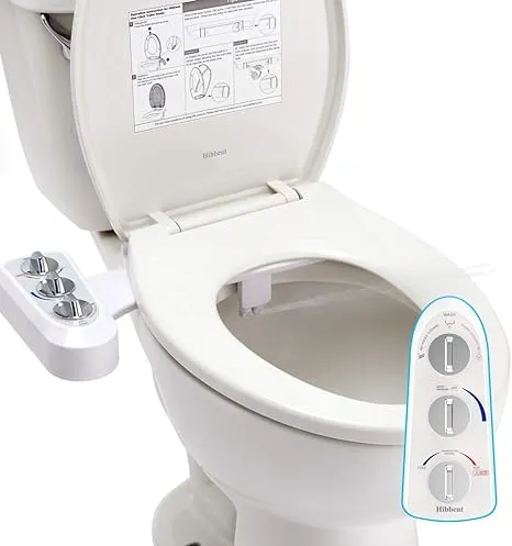 Hibbent Toilet Seat Bidet with Self Cleaning Dual Nozzle, Hot and Cold Water Spray Non-Electric Mechanical Bidet Toilet Attachment for Rear or Female Washing Sanitizing