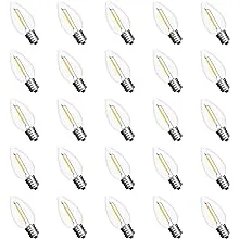 Jslinter 25Pack C7 LED String Light Bulbs Replacement, 1W(11W Equivalent), 60LM, 2200K Warm White, Shatterproof, E12 Screw Base, Vintage Edison Bulbs for Patio