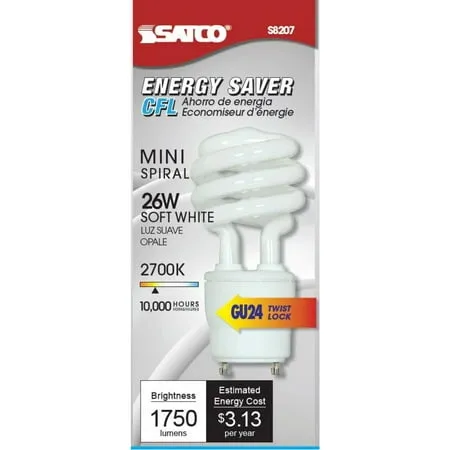 SATCO/NUVO 26GU24/27 26W Spiral Compact Fluorescent 2700K 82 CRI GU24 Base 120V (S8207)