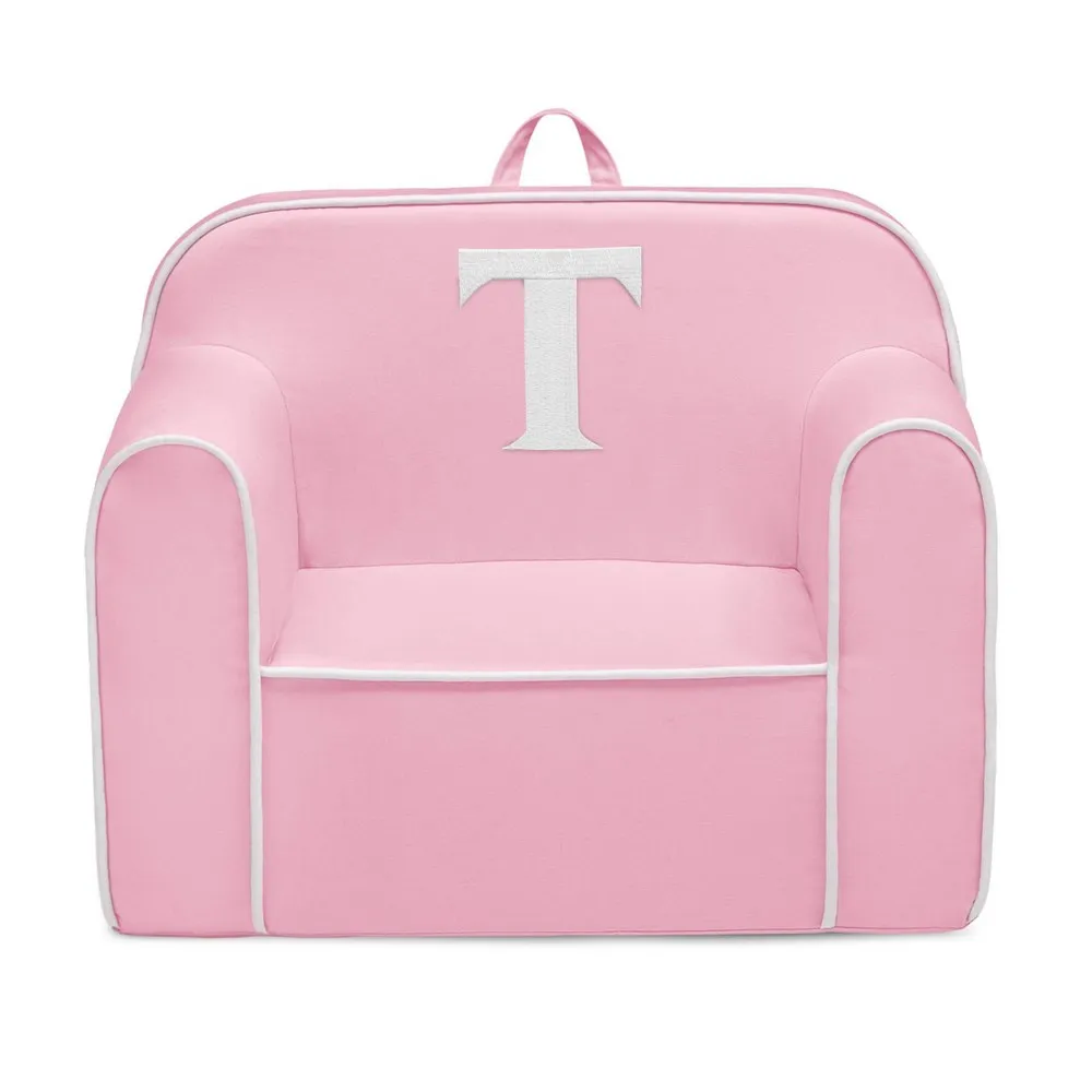 Delta Children Personalized Monogram Cozee Foam Kids' Chair - Customize with Letter T - 18 Months and Up - Pink & White