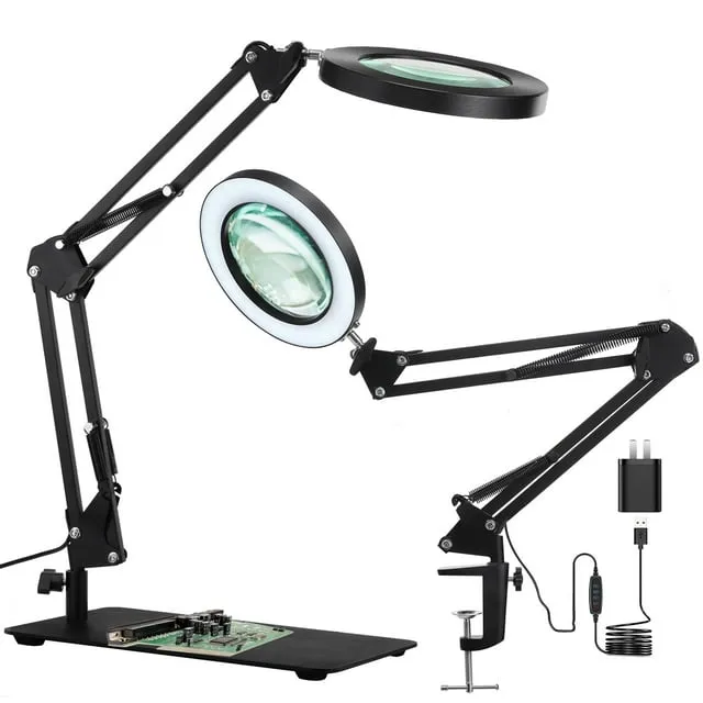 Lewoncci Magnifying Glass with Light and Stand, 10X Magnifying Lamp, 2-in-1 Magnifying Desk Lamp with Clamp, 3 Color Mode, Magnifying Glasses with Light for Close Work (7.48)