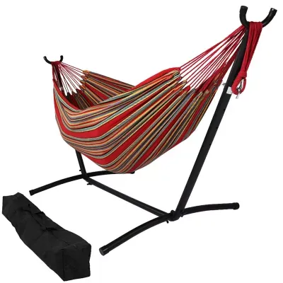 Sunnydaze Brazilian 2-Person Double Hammock with Portable Stand, Sunset