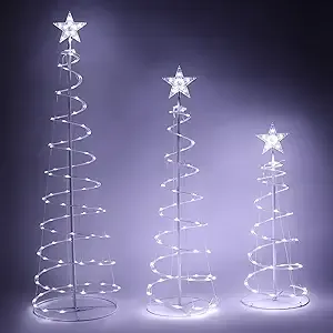 JOIEDOMI 3 Packs Christmas Spiral Tree Yard Light 218 Pre-Lit LED Cool White Lights with Metal Stakes for Indoor Outdoor Garden Holiday Decoration, Christmas Event, Christmas Eve Night Décor