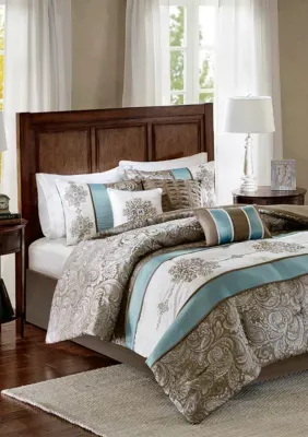 Caroline	Jacquard 7-Piece Comforter Set - Blue