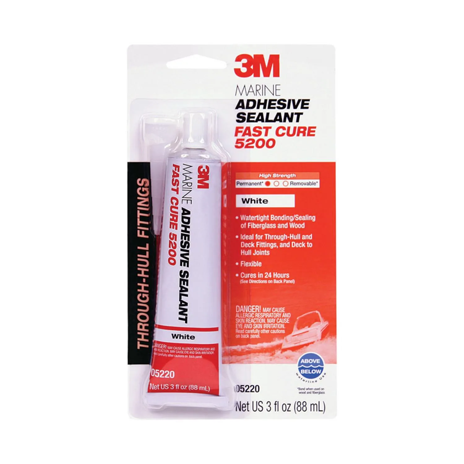 3M 05220 Marine Adhesive Sealant Fast Cure 5200, White - 3 oz.