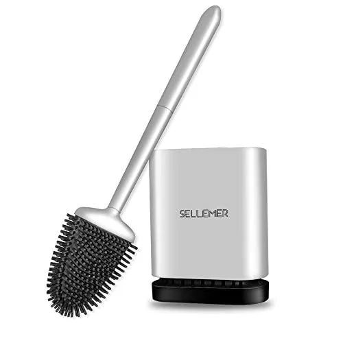 Sellemer Toilet Brush and Holder Set for Bathroom, Flexible Toilet Bowl Brush Head with Silicone Bristles, Compact Size for Storage and Organization