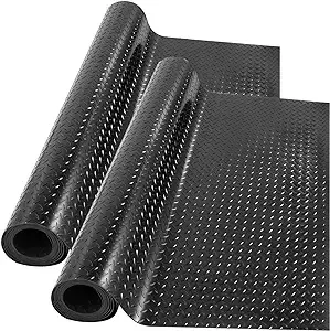 Happybuy 2 Rolls Garage Floor Mats, 17 x 3.6 ft Garage Mat, 2.5mm Thickness Black Diamond Plate Flooring Mats, Water/Stain Resistant PVC Garage Mats