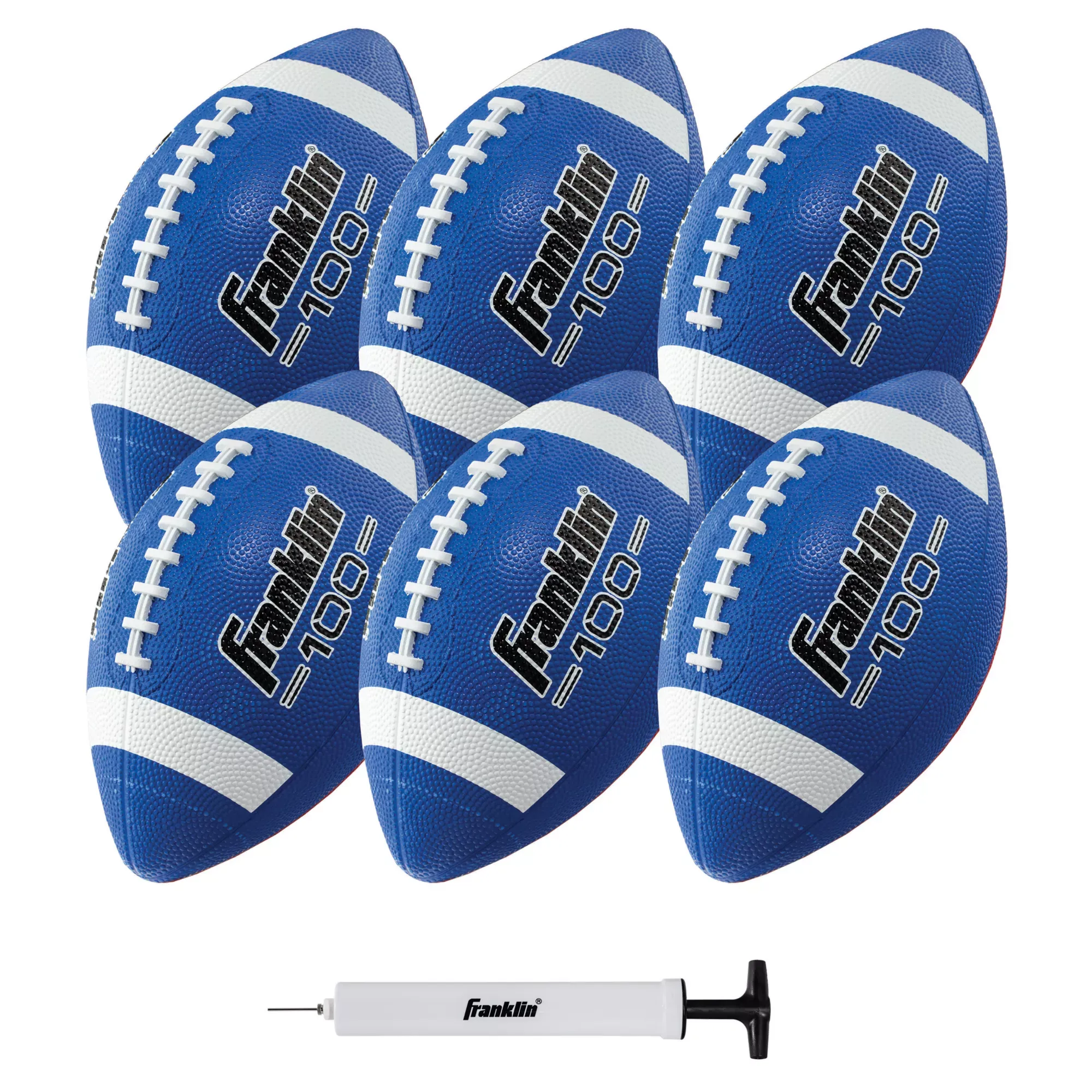 Franklin Sports Junior Size Rubber Football - 6 Pack Deflated with Pump, Black