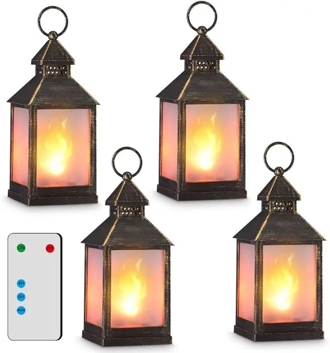 zkee 11" Vintage Style Decorative Lantern,Flame Effect LED Lantern