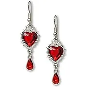 Real Metal Jewelry Women's Red Heart Teardrop Crystals Dangle Earrings