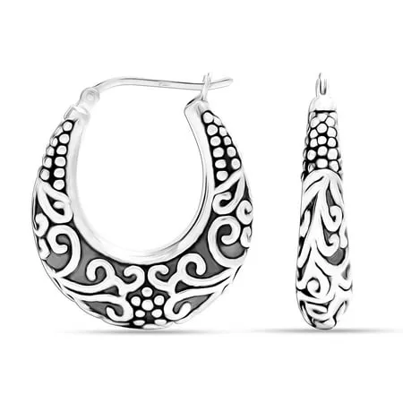 LeCalla 925 Sterling Silver Jewelry Antique Light-Weight Click-Top Hoop Earrings for Women and Teen Girls 30MM