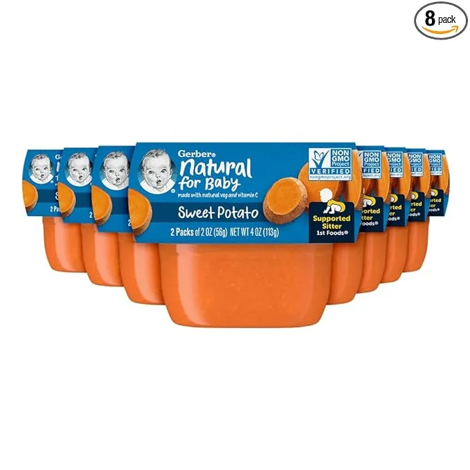 Gerber 1st Foods Baby Food, Sweet Potato Puree, Natural & Non-GMO, 2 Ounce Tubs, 2-Pack (Pack of 8)