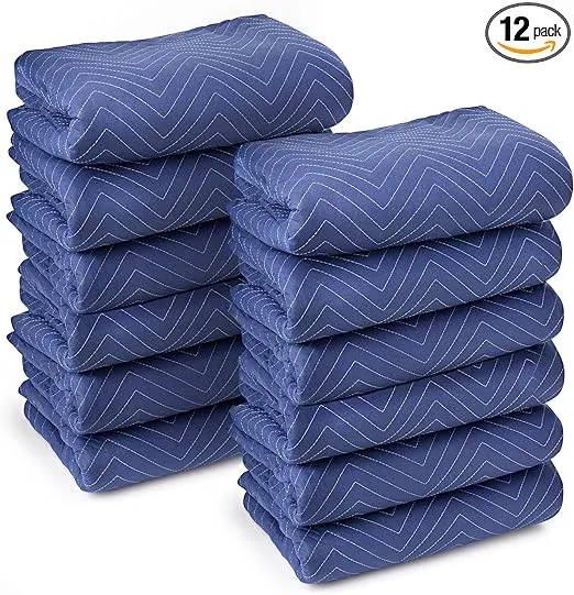 Sure-Max 12 Moving & Packing Blankets - Deluxe Pro - 80" x 72" (40 lb/dz weight) - Professional Quilted Shipping Furniture Pads Royal Blue