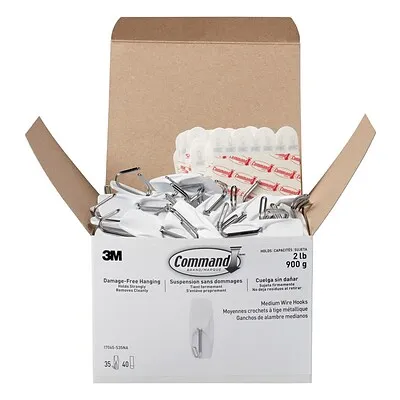 Command - General Purpose Hooks, Metal, White, 2 lb Cap, 35 Hooks and 40 Strips/Pack