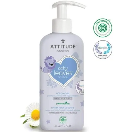 ATTITUDE Body Lotion for Baby, EWG Verified, Dermatologically Tested, Plant and Mineral-Based, Vegan, Unscented, 16 Fl Oz