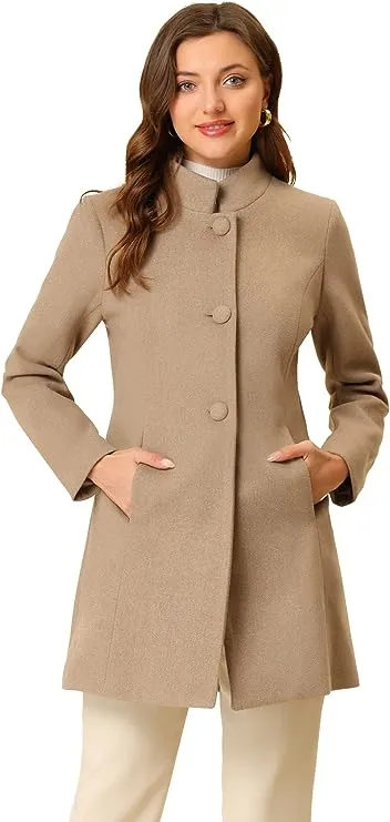 Women's Winter Stand Collar Long Sleeve Single Breasted Long Overcoat