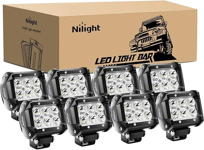 Nilight 8pcs 4 Inch 18W 1260lm Spot LED Light Bar Driving Fog Light Off Road