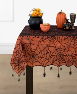 Elrene Home Fashions Crawling Halloween Spider Lace Lined Tablecloth