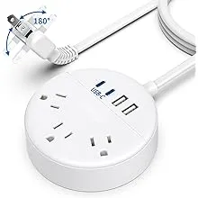 Flat Extension Cord NTONPOWER Flat Plug Power Strip with 3 Outlets USB