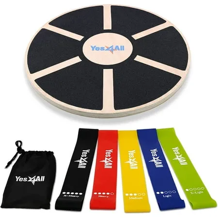 Yes4all Special Combo: Wooden Wobble Balance Board & Resistance Loop Bands