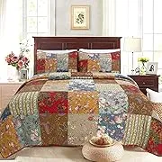 Cozy Line Home Fashions Country Garden Fall Flowers Paisley Brooch 3-Piece King Quilt Bedding Set