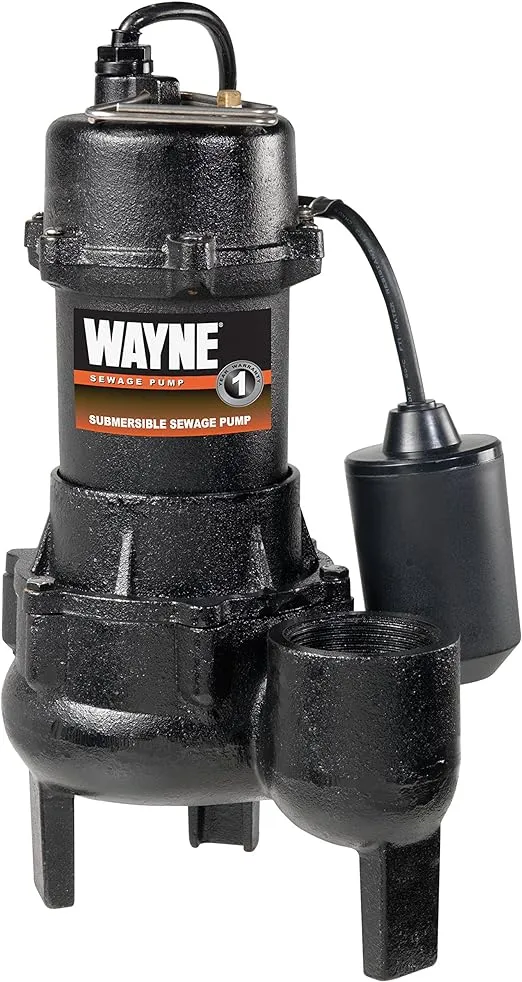 Wayne RPP50 Cast Iron Sewage Pump with Piggy Back Tether Float Switch, Black