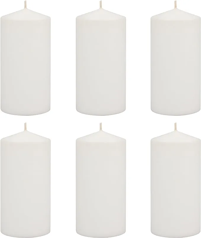 Stonebriar Tall 3x6 inch Unscented Pillar Candles,White, 6 Count