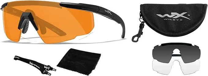 Wiley X Saber Advanced Shooting Glasses ANSI Z87.1+ Safety Sunglasses for Men UV and Eye Protection for Hunting and Shooting Matte Black Frames, Changeable Lenses, Ballistic Rated