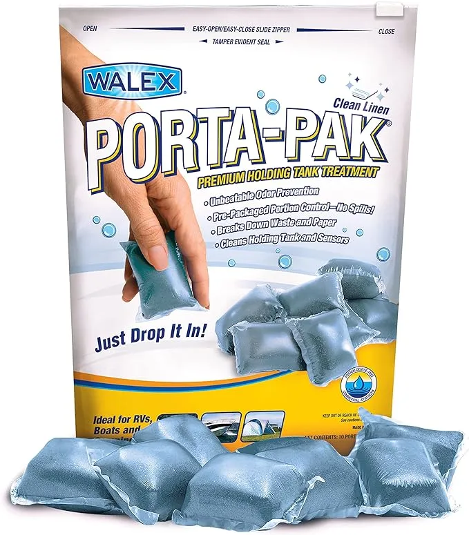 Walex Porta-Pak Holding Tank Deodorizer Drop-Ins, Controls Unpleasant Odors Even at Extreme Temperatures, Commercial Strength, Refreshing Clean Linen Fragrance, Made in The USA, 10 Treatments